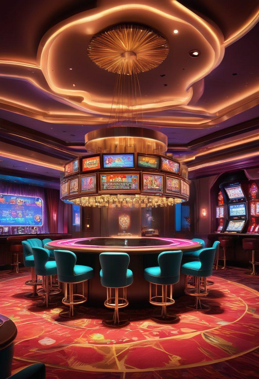 A whimsical blend of adult-themed elements and casino aesthetics, depicting a vibrant poker table surrounded by playful cartoon characters, with a sultry lounge atmosphere. Cards displaying cheeky illustrations, colorful chips scattered around, and seductive neon lights illuminating the scene. The background should feature a stylish casino interior with plush seating and an inviting bar. An aura of fun and intrigue should be emphasized throughout the composition. cartoonish style. bright colors. dynamic lighting.